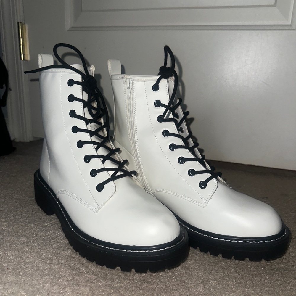Forever 21 White Combat Boots with Black Laces